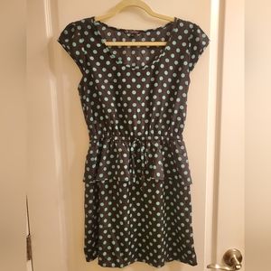 Bebop Rockabilly Retro Inspired Black Dress Shirt Tunic with Teal Polka-dots Med